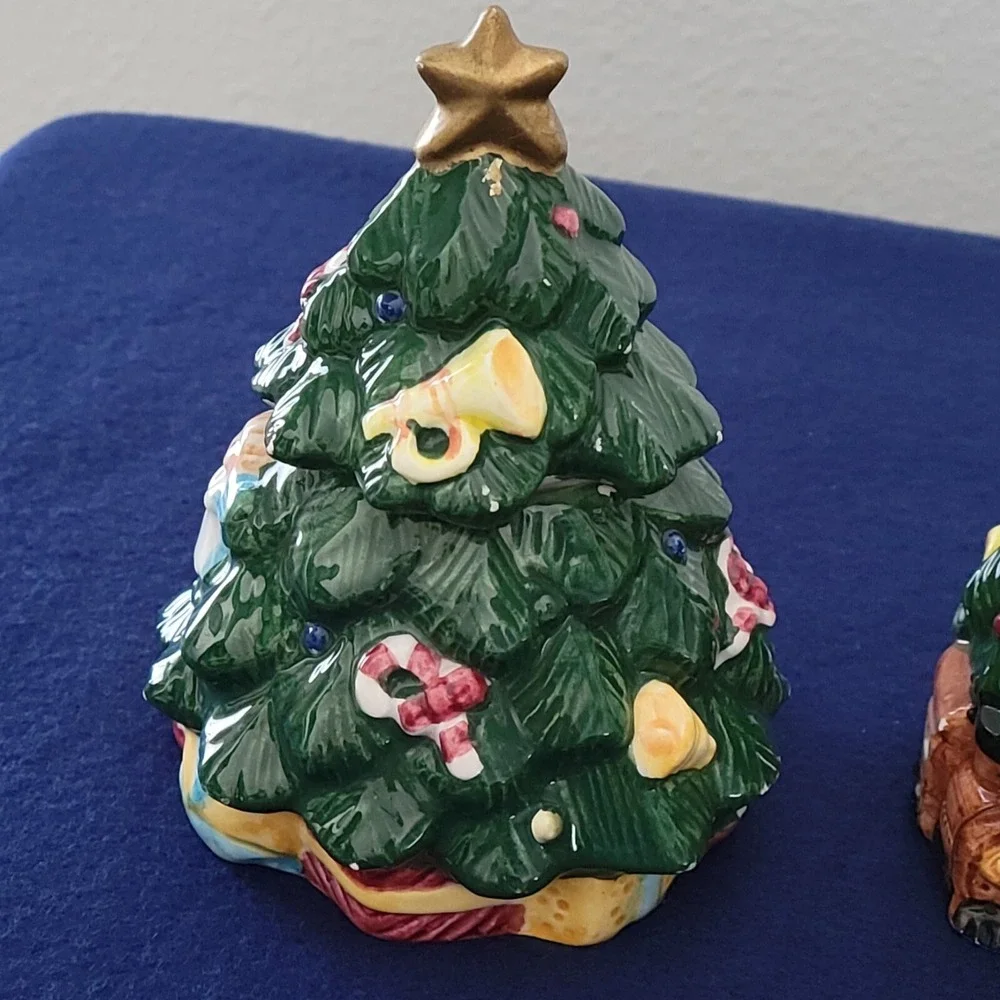 Home Trends Earthenware Christmas Tree Sugar Creamer NO SPOON Box 1995 Vintage